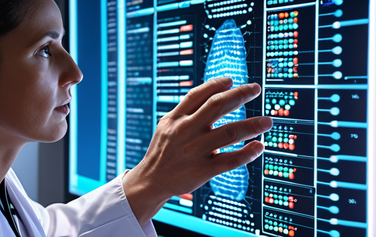 **A doctor examining a patient's DNA sequence on a holographic display, with various medical data points visualized around them. The scene emphasizes personalized medicine and the use of technology in healthcare.**