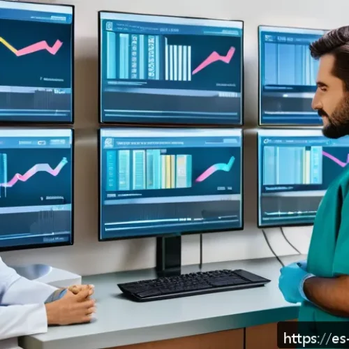 정밀 의학의 환자정보 관리 시스템 - A modern clinical data center showcasing advanced technology: a diverse group of healthcare professi...