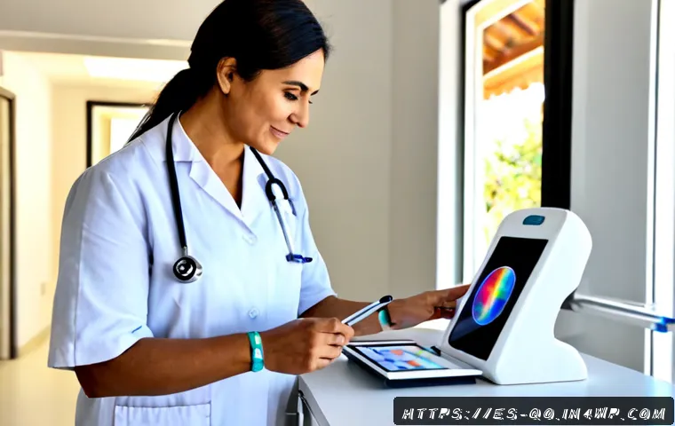 정밀 의학의 디지털 헬스케어 통합 - Photorealistic precision medicine consultation in a modern Spanish-speaking community clinic, Latina...